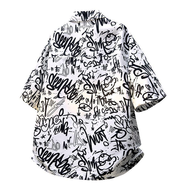 M-8XL Trendy Japanese Style Plus Size Graffiti Lapel Men's Casual Loose Shirt