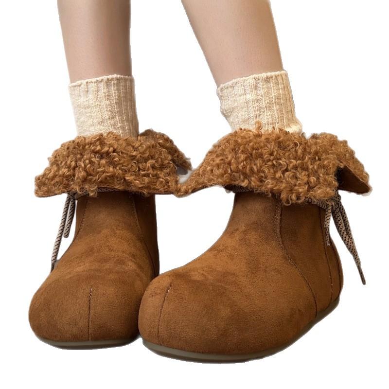 Winter New Boken Boots Women Wear Warm Thick Velvet Snow Boots Big Head Women's Boots