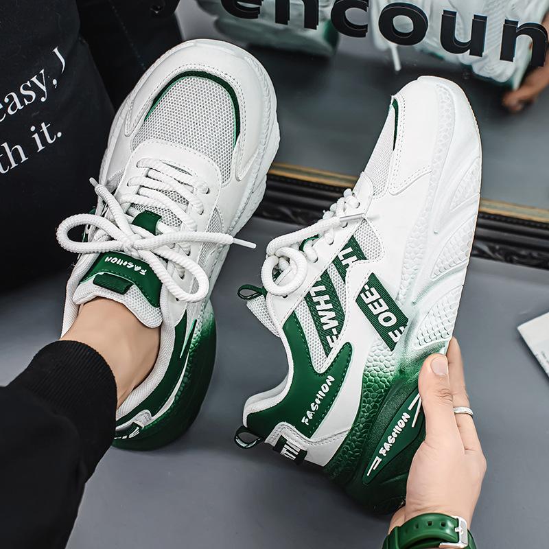 

Summer men s shoes new mesh shoes flying woven breathable Korean version trendy versatile sports casual shoes heightening dad trendy shoes 44