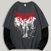 Gotische Duistere Engel Mode Print Heren Lente Kleurblok Lange Mouw T-shirt