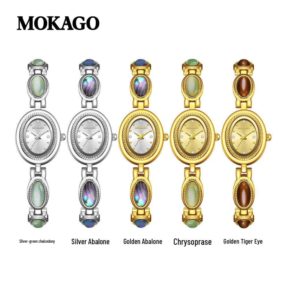 Mokaga Vintage Women's Quartz Watch - High Retro Tiger Eye Chalcedony with Light Luxury Waterproof Design