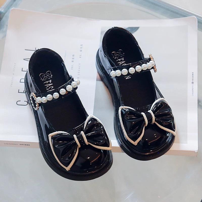 Girls shoes small leather shoes black spring 2025 new children's princess shoes soft sole middle and older children's performance foreign style sin