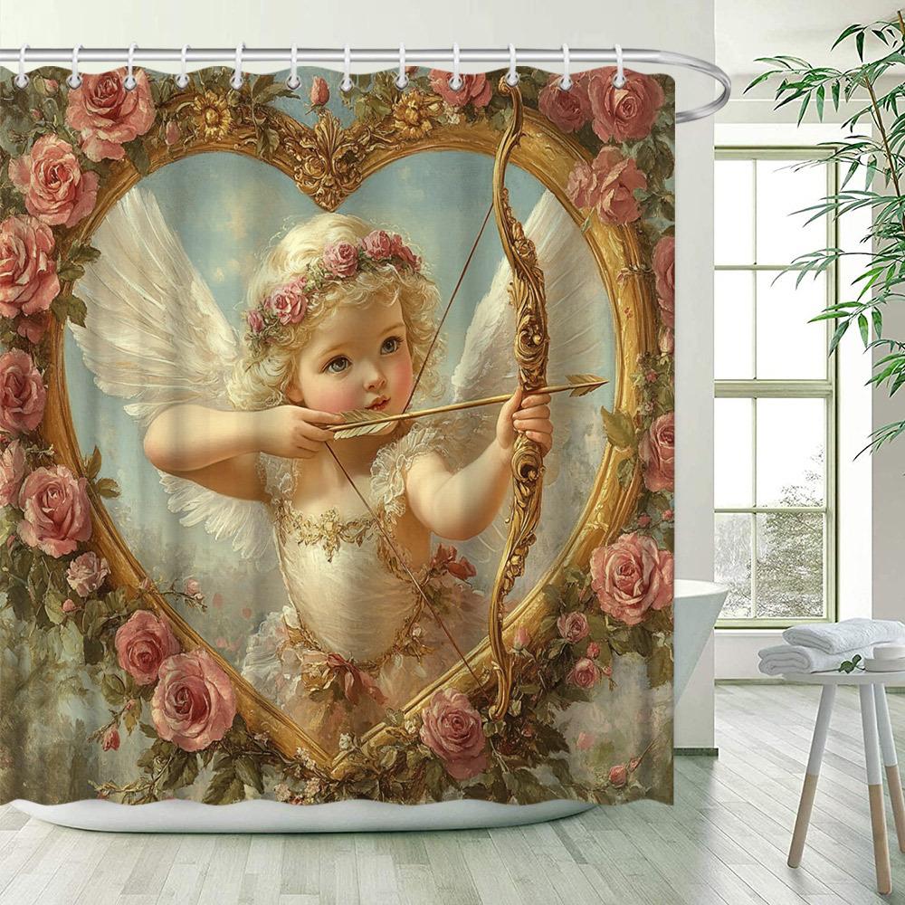 Vintage Cupid with Roses Waterproof Shower Curtain for Modern Bathroom Decor, Stylish and Durable, Perfect for Home Use