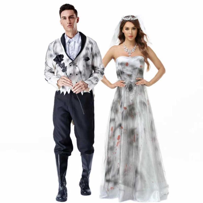 Halloween new bloody zombie ghost bride groom ghost dress cosplay costume