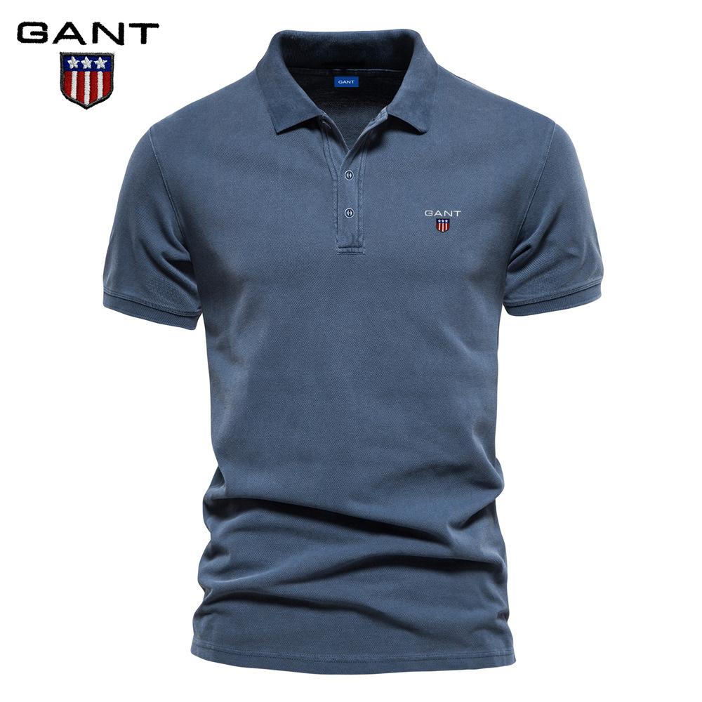 Gant Summer Embroidery Collar Sport Men's Pure Cotton Polo Shirt, Fashionable and Casual Men's Solid Color Short Sleeved T-shirt