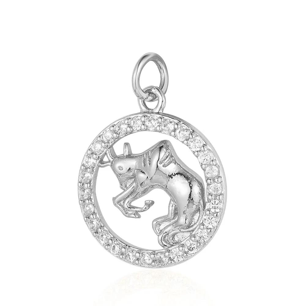 Zodiac Sign Copper Zricon Charm Round Constellation Capricorn Taurus Aries Pendant for Bracelet Necklace Making