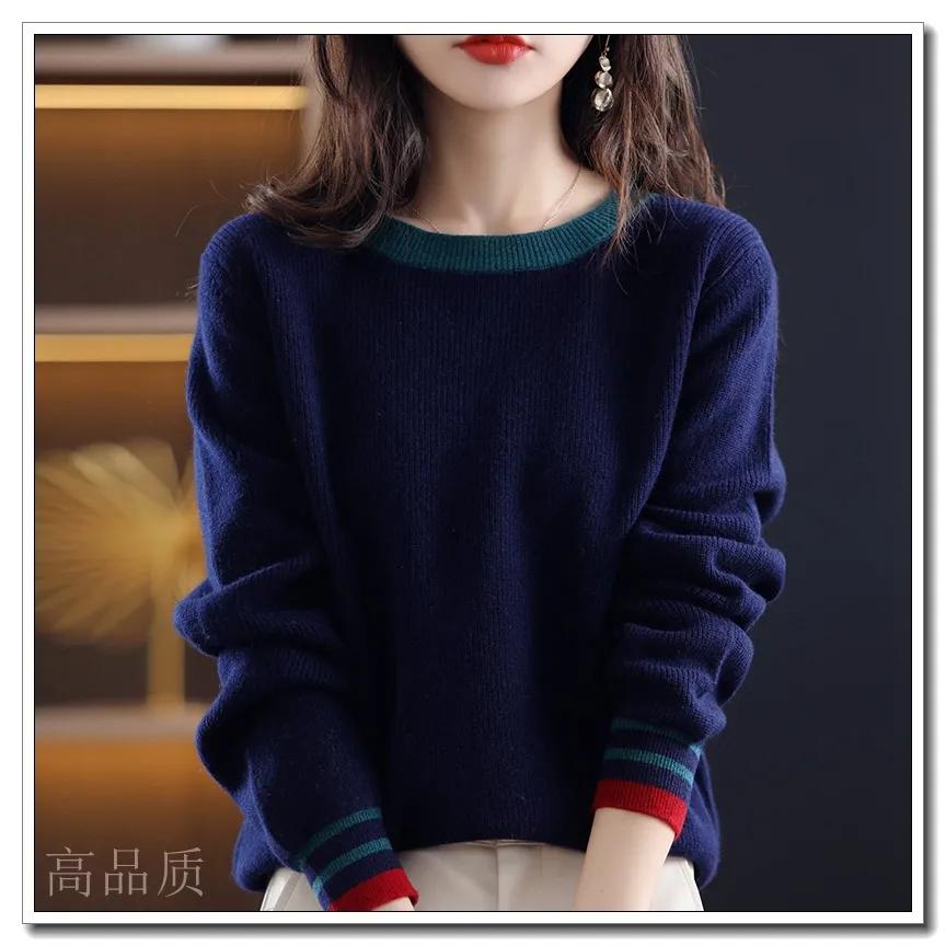 

Женский свитер Осенние вязаные пуловеры с круглым вырезом Slim Fit Нижние рубашки Однотонные мягкие трикотажные джемперы Базовые свитера XXXL королевский синий