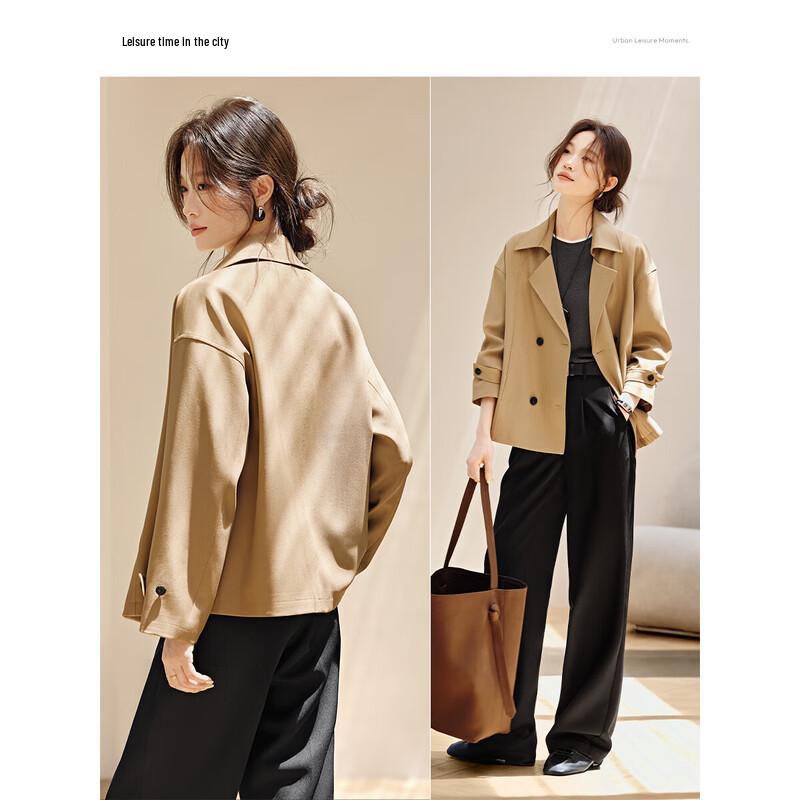 Mohan Yimei Women's Petite Double-Breasted Trench Coat