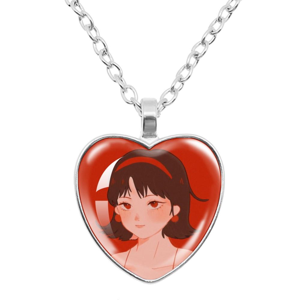 Perfect Blue Anime Movie Cartoon Glass Heart-Shape Pendant Necklace Cass Heart Shape Pendant Necklace Jewelry Charm Collect Gift