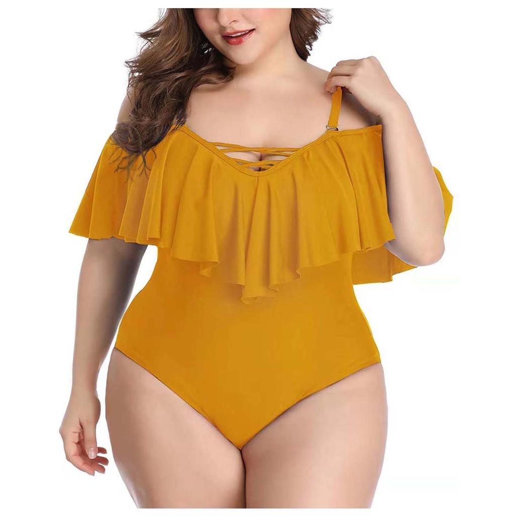 Women's One-Piece Plus Size Colour Ruffle Swimming Costume With Bbra Pad And No Steel Bra