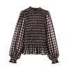 Camicia da donna versatile casual a maniche lunghe con motivo a nido d'ape e quadri, collezione Primavera/Estate 2026