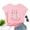 Cat Pattern Loose Cotton T-Shirt Short Sleeve Round Neck Women 2d Print Tops