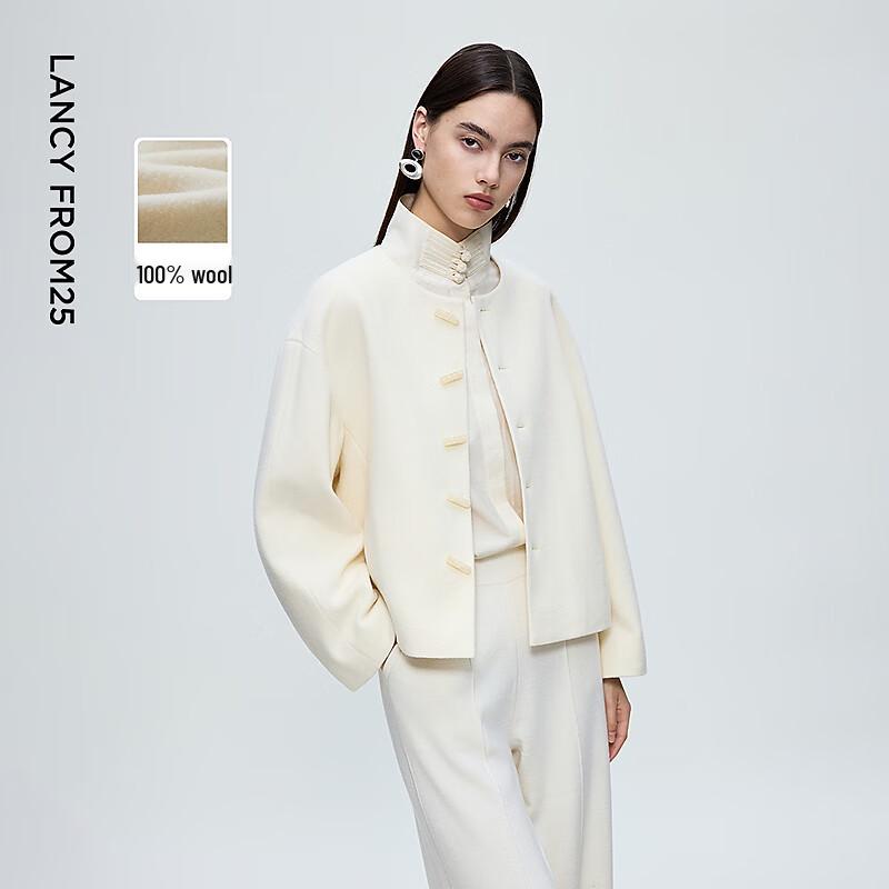 

Langzi Women s New Chinese Style Round Neck Wool Blend Short Coat XL