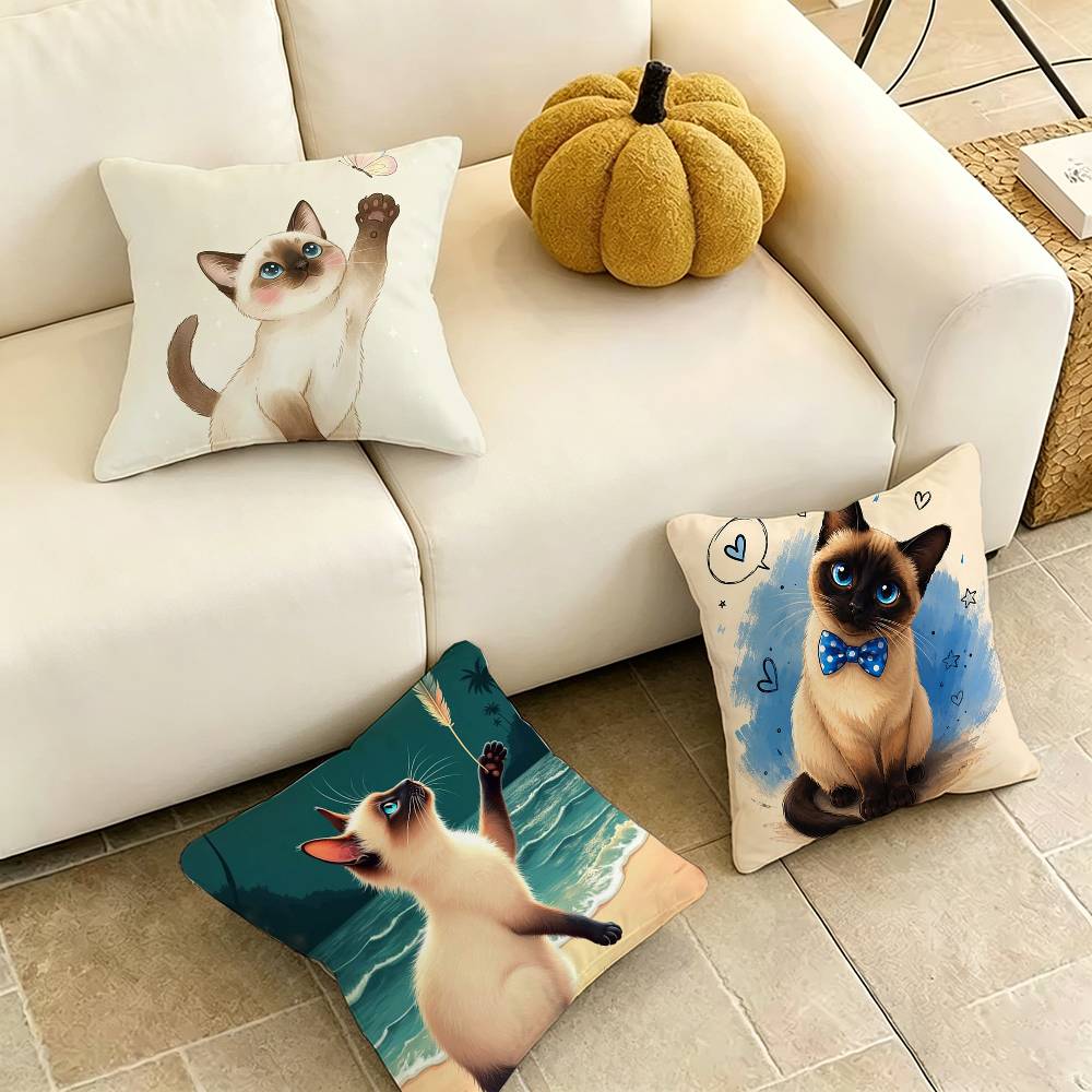 Cute SiameseE CCat Square DoubleSided printed Pillow Case Bedroom Bedside Pillow Sofa Cushion Cover Gift