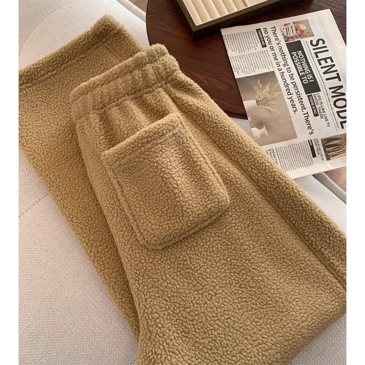 

GU1223 Winter Atmosphere 400g Double-Sided Lambswool Soft Skin-Friendly Casual Pants Medium світлого кольору хакі