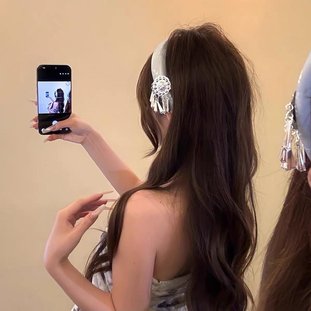 Retro Satin Tassel Headband Elegant Chinese-style Sponge Headband Hairband for Washing face, Applying Masks,Taking Photos