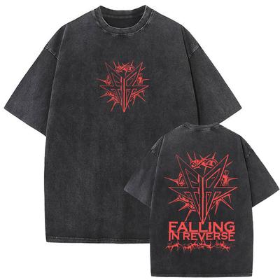 Rock Band Falling in Reverse Vintage-Waschung T-Shirt Herren Damen Gothic Oversized Streetwear Unisex Lässig Baumwolle Retro T-Shirts