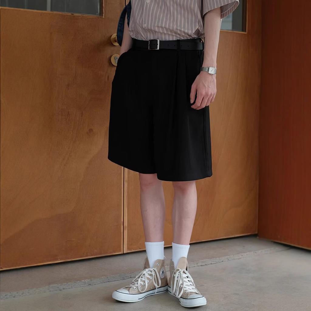 Wide-leg Casual Shorts Men's and Women's Loose Straight Down Pants Five-point Pants Retro Basic Solid Color Shorts