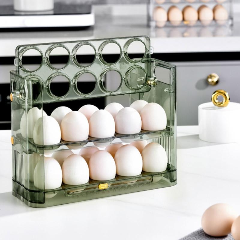 Stackable Egg Holders for Refrigerator,Clear 3x10 Egg Tray Storage Box Dispenser