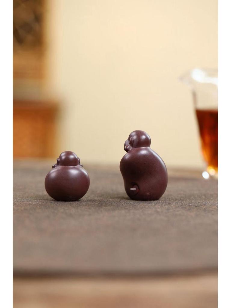 Zisha Tea Pet: Miniature Maitreya Buddha handcrafted by Liu Fengjun; a delightful, portable Zhong Kui piece for tea lovers.