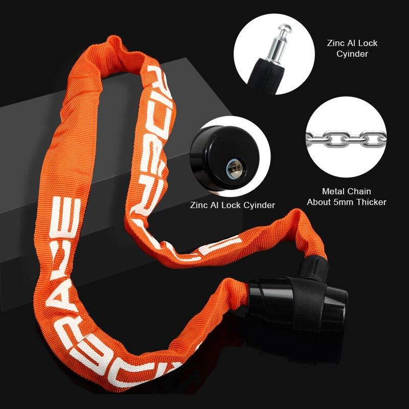 RIDERACE Candado de Cadena para Bicicleta Portátil Antirrobo Alta Seguridad Candado para Bicicleta de Montaña MTB Con 2 Llaves Para Scooter Eléctrico E-Bike