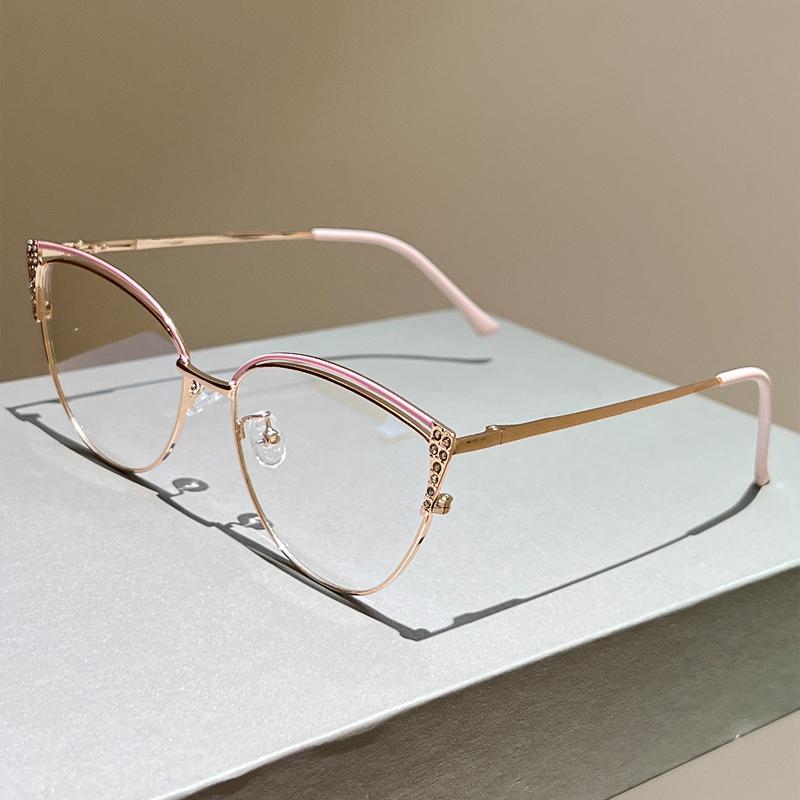 

KAMMPT Vintage Cat Eye Glasses Women 2026 New Stylish Decor Eyewear with Rhinestones Trendy Blue Light Blocking Optical Frames transparent lenses