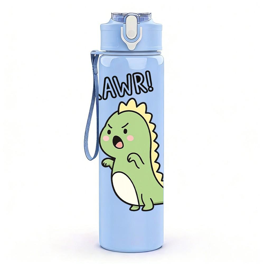1PC Little Green Dinosaur Baby Cartoon Print 750ml Color Plastic Sports Water Bottle Leakproof Flip Straw Lid Suitable for Sports Office Home Use