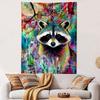 Tapestry Wall Hanging Vibrant Pop Art Raccoon Psychedelic Colorful Doodle Floral Whimsical Animal Painting Decor for Kids Room Nursery