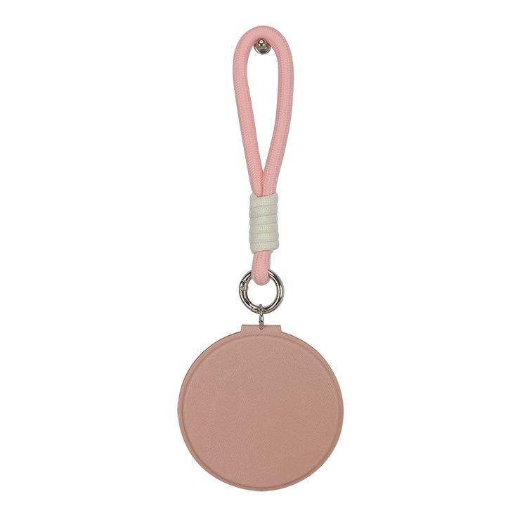 Heart Shape Pom Pom Mirror PU Leather 85mm Round Folding Double-Sided Portable Compact