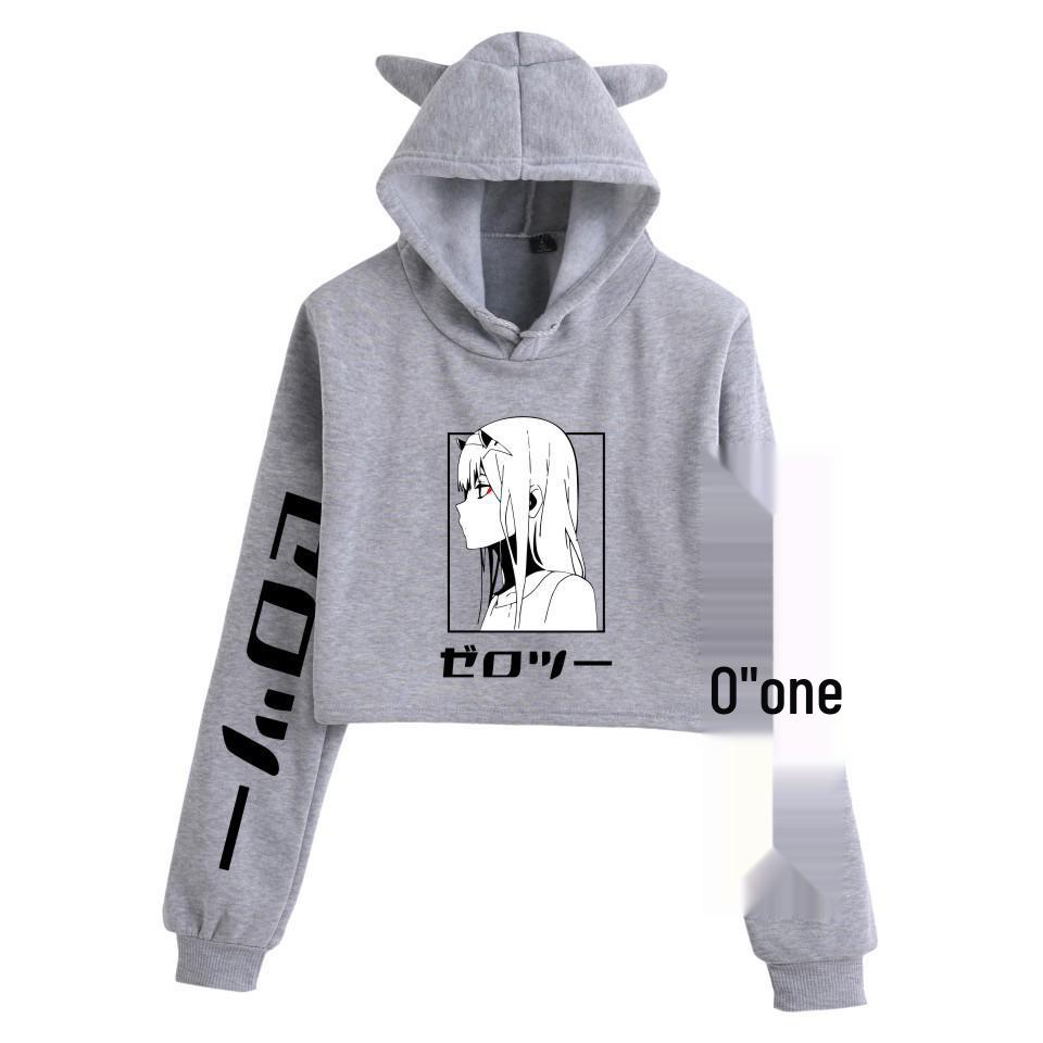 Zero Two Darling in the Franxx Anime Cat Ear Cropped Hoodie