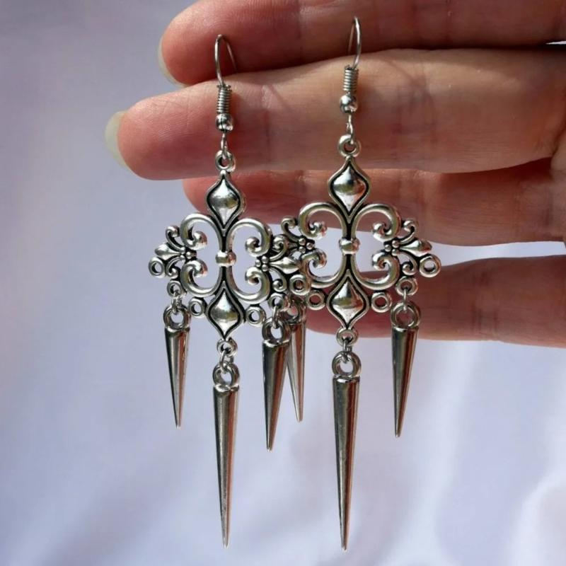 Vintage Gotischer Hofstil Quasten Ohrhänger Für Damen Silberfarbe Goth Punk Schmuck Zubehör