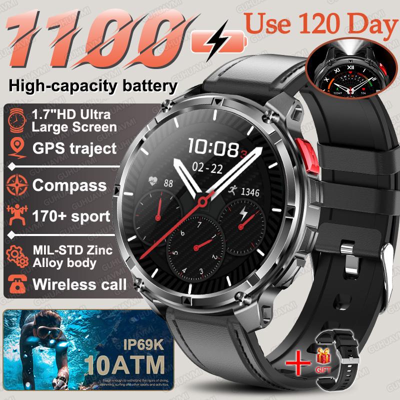 New Military 1100mAh Big Battery Outdoor Smart Watch Men GPS Path Compass 10ATM Waterproof Call AMOLED HD Sport Smartwatch