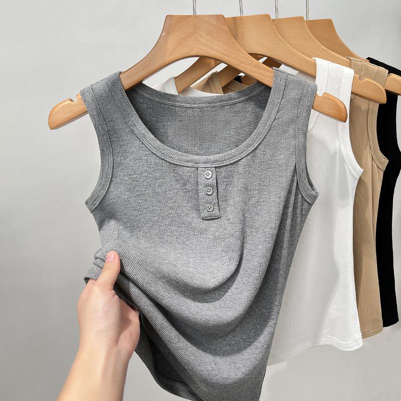 

Женская белая майка с новой круглой горловиной на лето, тонкая внутренняя низка рубашки, майка без рукавов 2XL серый