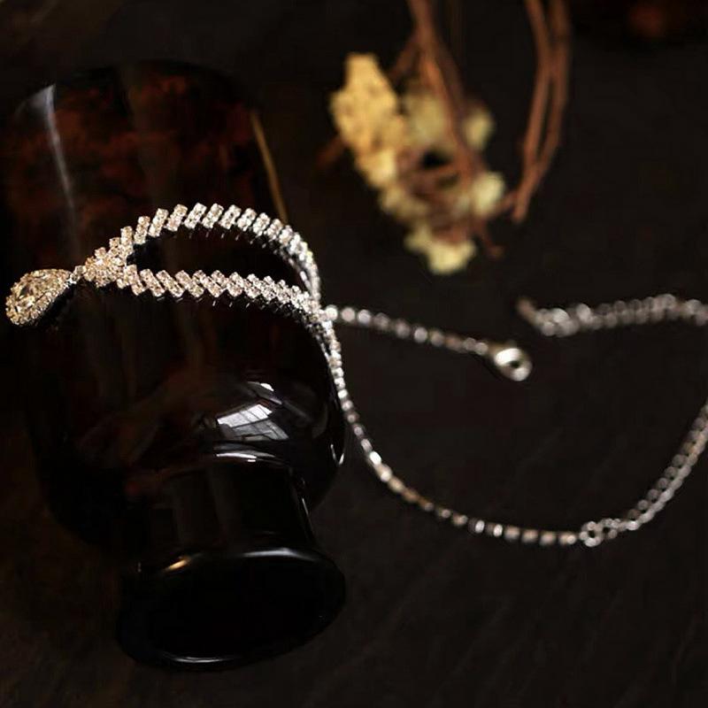 Simple Water Drop Crystal Rhinestone Necklace Earrings For Women Wedding Bride Zircon Sets Accessories