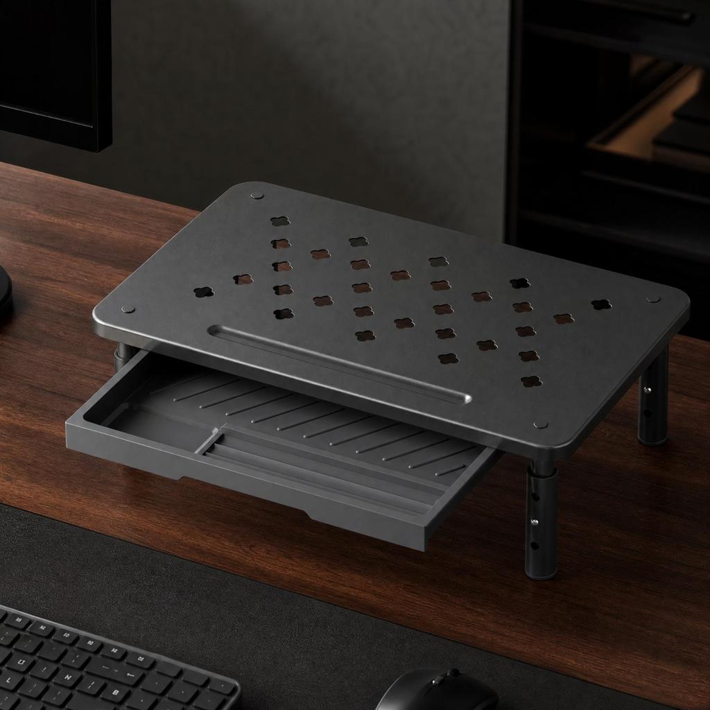 Monitor Riser with Drawer Sturdy Ventilated Stand Modern Minimalist