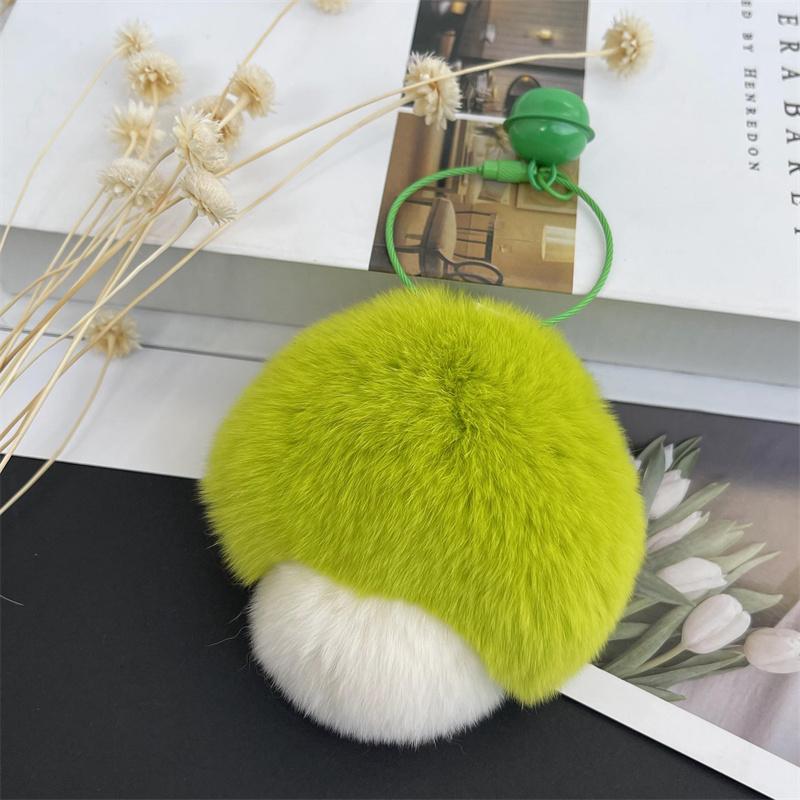 Cute Mushroom Rabbit Fur Key Chains Girls Schoolbag Pendant Women Bag Charm Ornaments Car Keyring Keychain for Women