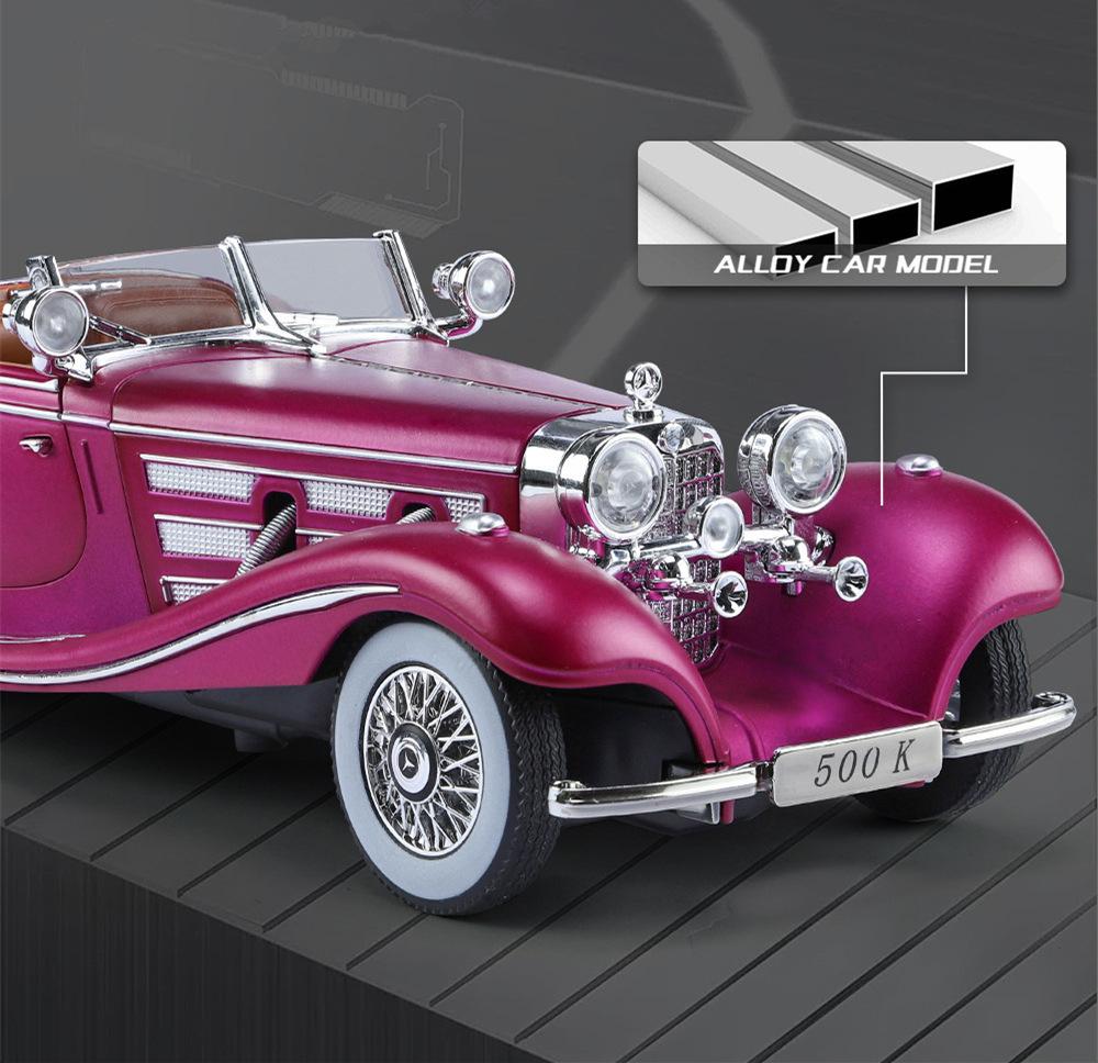 

Car Model 1:24 1936 Benzs 500K Alloy Diecast Metal Classic Vehicle Simulation Sound and Light Collection Kids Toy Gift