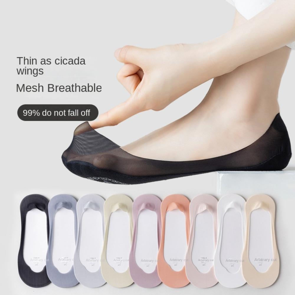 5Pairs Solid Color Invisible Tabi Socks Mesh Non-slip Toe Socks Boat Socks Set Women  Girls