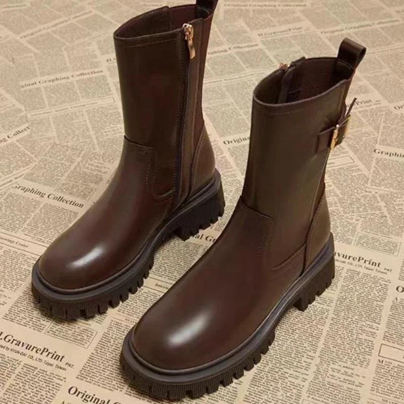 

Женские ботильоны на толстом каблуке, зрелая мода, лаконичные туфли из натуральной кожи, женские, рабочие, для отдыха, повседневные, новые, роскошные, для женщин 39 коричневый