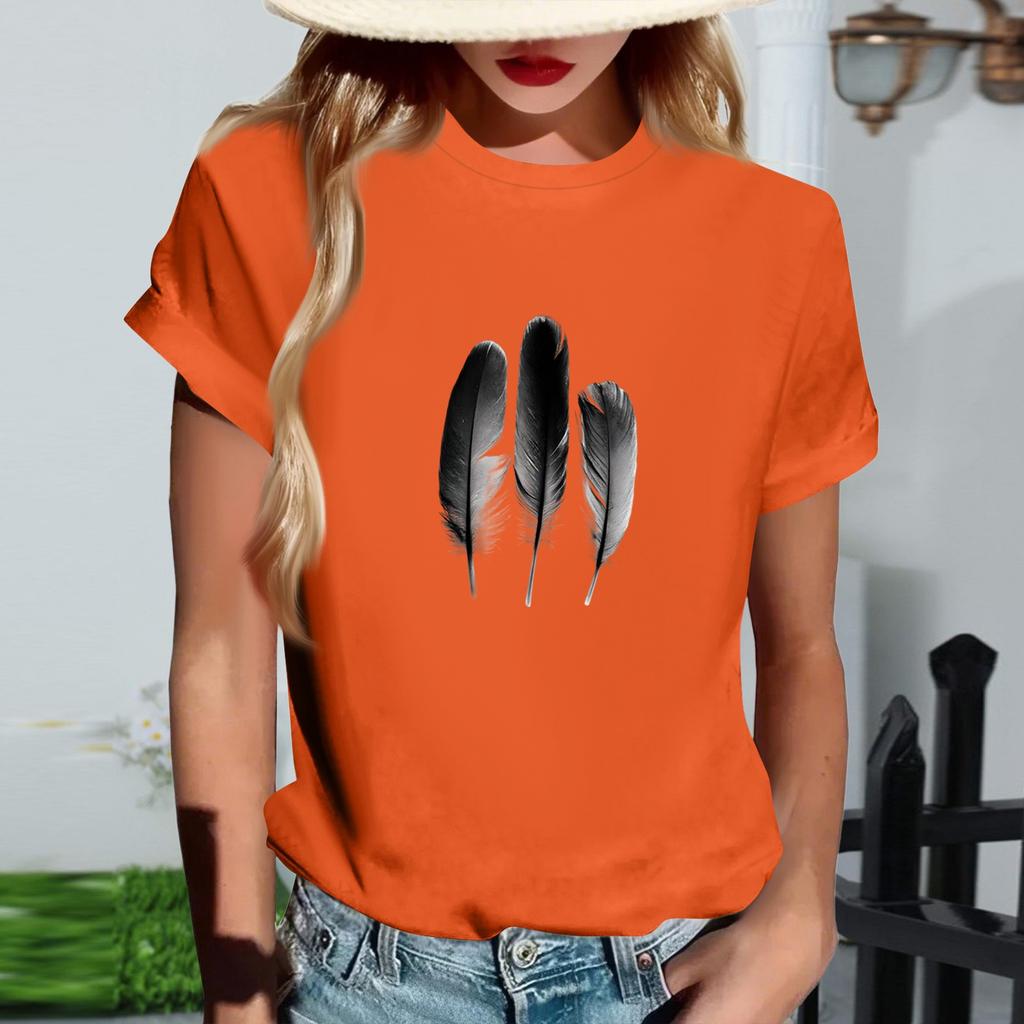 Women's Fashionable Round Neck Casual Retro Print Short Sleeved T-shirt Top