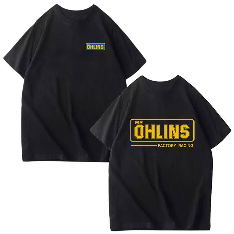 Ohlins Stoßdämpfer Muster Auto Modifikation Fahrzeugzubehör Herren und Damen Kurzarm Reine Baumwolle T-Shirts