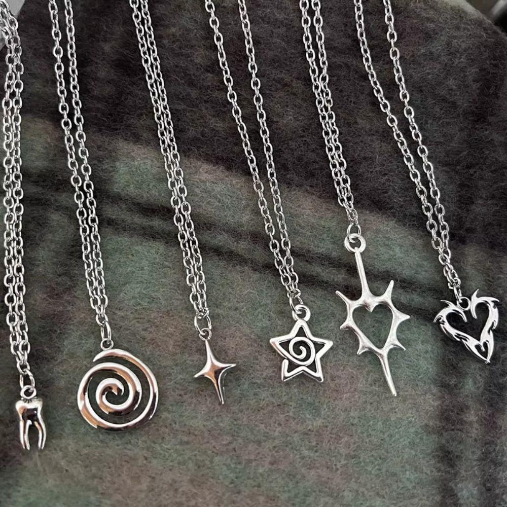 Silver Color Heart Teeth Pendant Choker Cahin Punk Necklace Fashion Y2K Necklace  Jewelry Gift