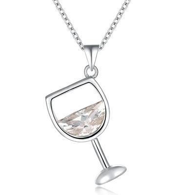 Exquisite Cute Wine Glass Pendant Ladies Long Chain Fashion Jewelry Zircon  Color 925  Necklace Sweater Chain