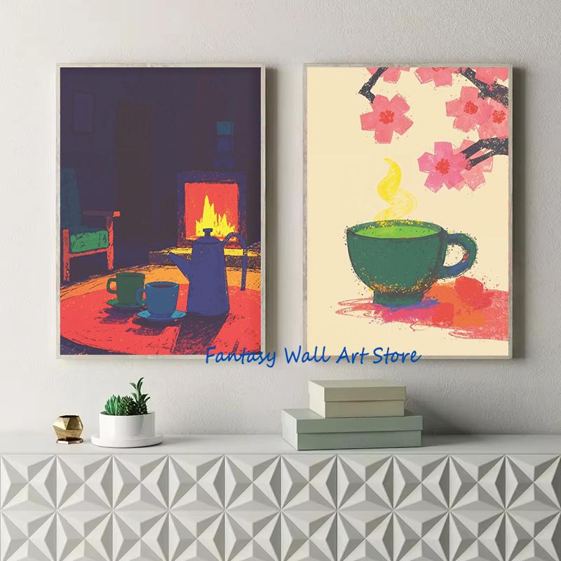 Retro Japanisches Essen Reis Kaffee Frühstück Matcha Sushi Minimalistisches Malerei Poster Leinwandmalerei Wandbilder Heimküchendekor