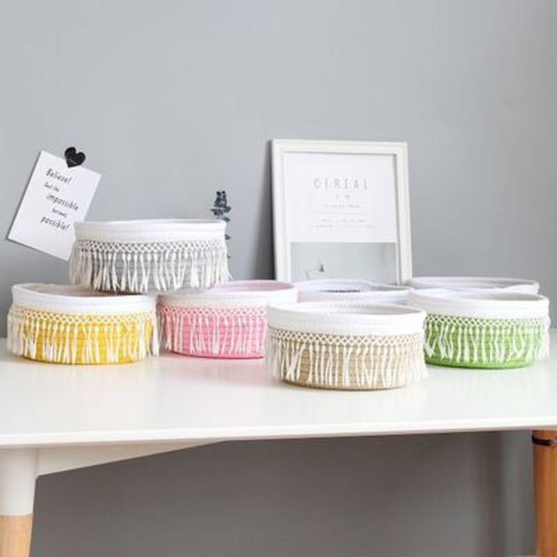 New Tassel Desk Storage Box Cotton Thread Weaving Thicken Storage Basket Cosmetic Case Kids Toys Org