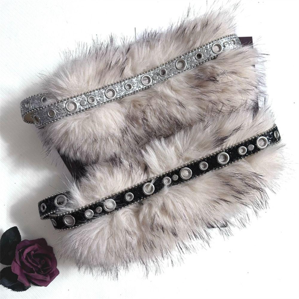 Rhinestone Furry Waistband Spicy Girl Style Y2K Plush Waist Belt Leather Fur Belt Female/Girls