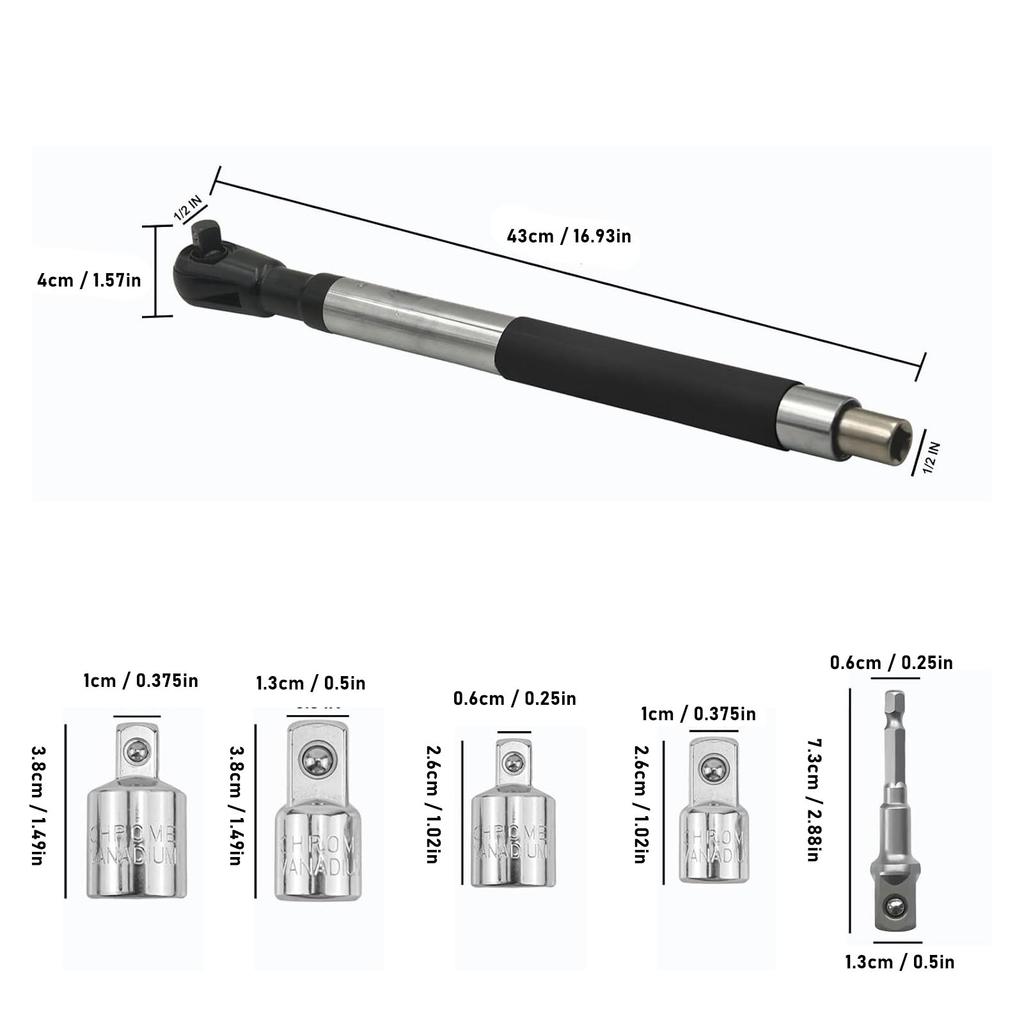 Offset Extension Wrench Set Electric Drill Spanner Forward Reverse Easy To Operate 4 Socket Adapters for Automotive Repair