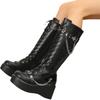 Punk Motorlaarzen Platform Sleehak Rode Vlam Hoge Hak Cosplay Lolita Enkellaarsjes Riem Gesp Ketting Rits aan de Zijkant Veters Veterschoen Vrouw