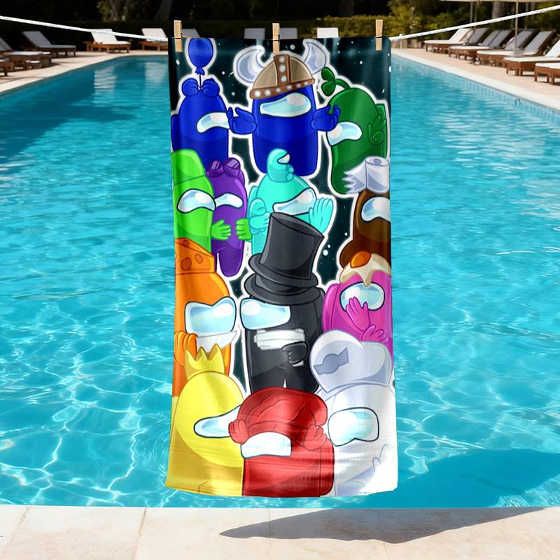 Among Us Print Beach Towel Design, Soft, Lightweight. for Home Bathroom, Spa, Pool, Yoga, Surfing, Camping, Gift for Family, Friend