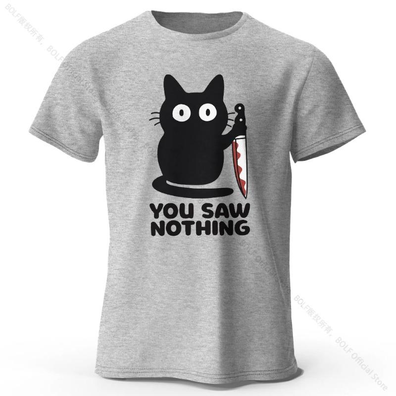 Men s Funny Cat Printed O-Neck Cotton T-Shirt, BreathableShort Sleeve Tee S